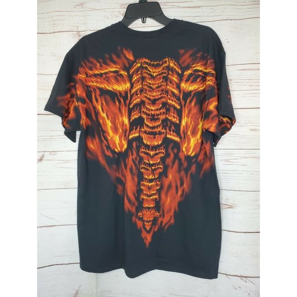 Liquid Blue Flaming Skull Halloween Black Orange Flame PreShrunk Cotton T Shirt - Picture 7 of 10